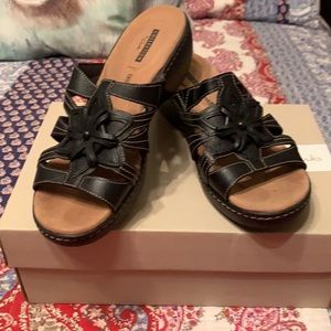 Clarks black flower slides